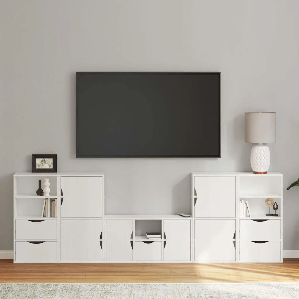 Mobile TV 5 pz con Contenitore ODDA Bianco in Legno di Pino 3365383