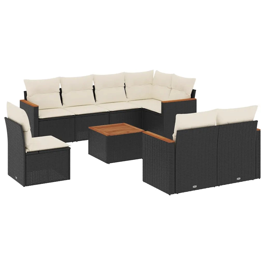 Set Divani da Giardino 9 pz con Cuscini Nero in Polyrattancod mxl 88549
