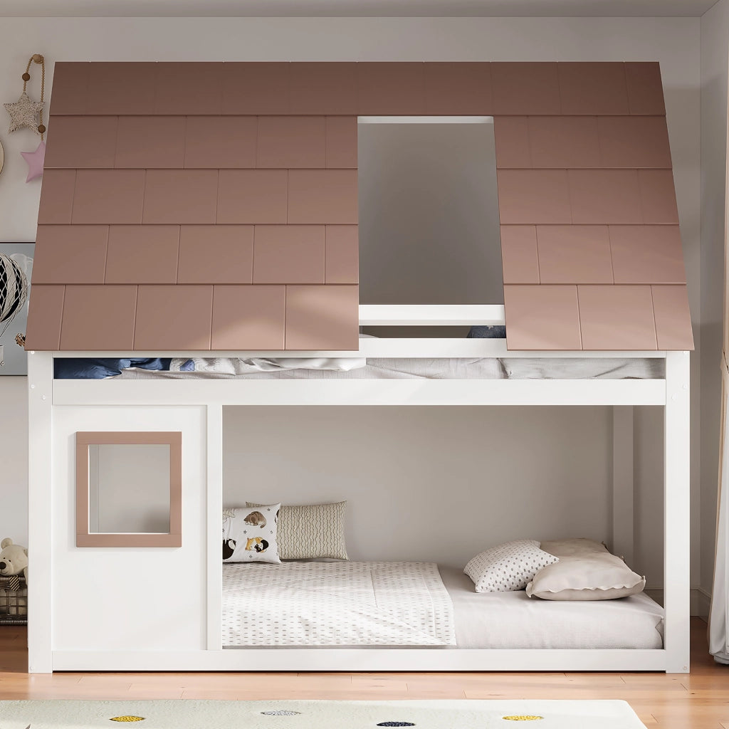 LETTO A CASTELLO 140x200 cm in MDF e pino, marrone e bianco