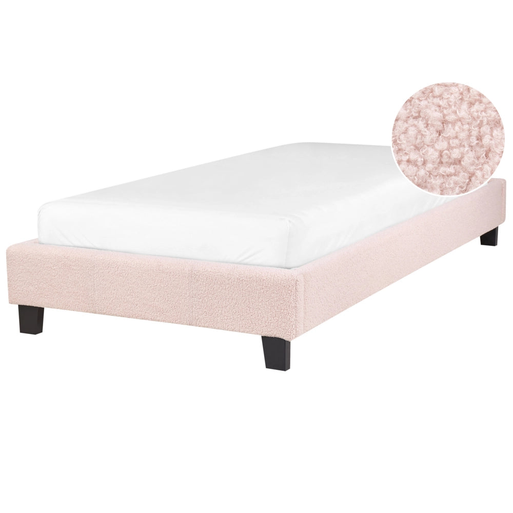 Letto singolo 90 x 200 cm in bouclé rosa chiaro con rete a doghe senza testiera