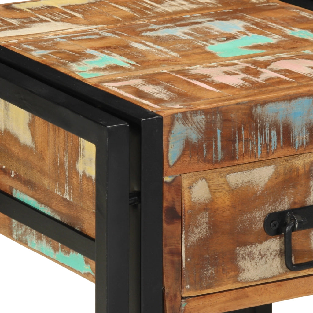 Tavolino con Cassetto Nero 40x40x50 cm Legno Massello di Recupero