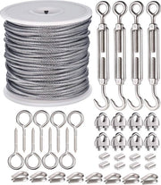 37 pezzi di cavo di acciaio 2 mm filo di acciaio inossidabile spazzolato, 30 m cavo di acciaio rivestito con occhielli set per la tiratura della corda, per l'appeso delle luci, la linea da asciugare, la corda delle tende, le piante grasse.