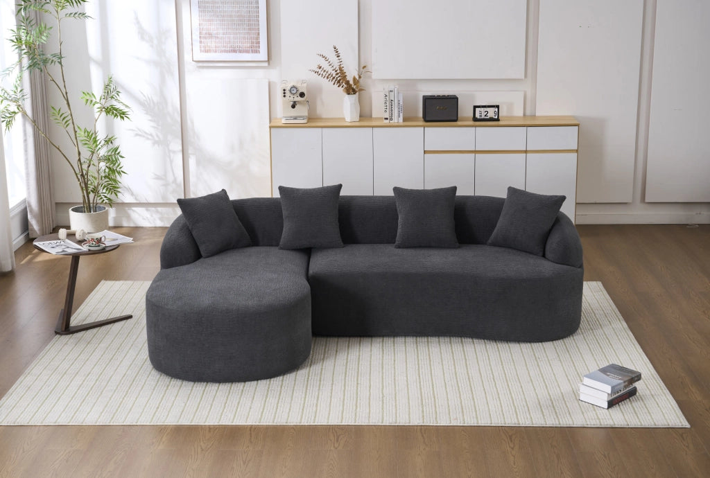 Divano curvo 3 posti in chenille; 243x150x67 cm; grigio scuro