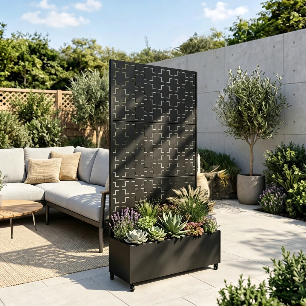 Fioriera con Spalliera Aaskis a Rotelle in Acciaio 190 x 82 x 38 cm - Nero casa.pro