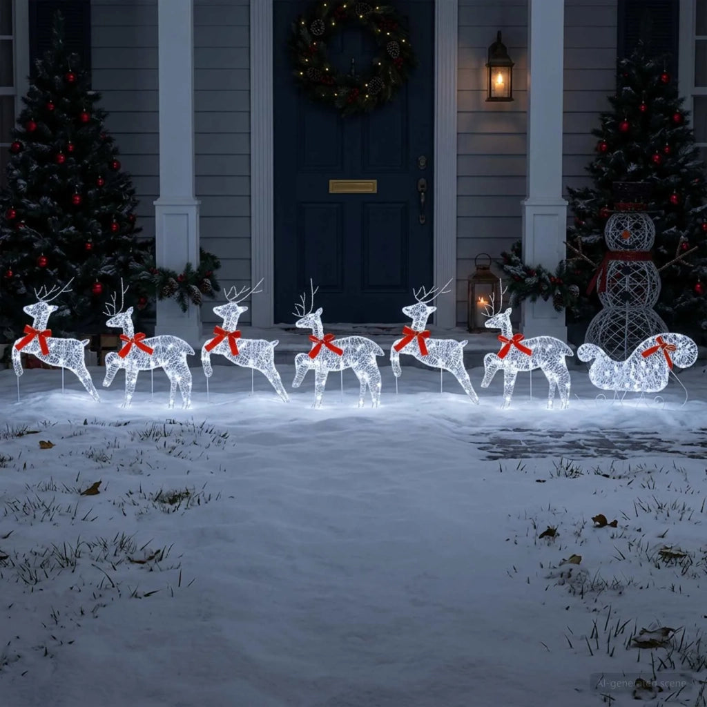 Renna di Natale con slitta 7 pz 140 LED Bianco freddo 3470415