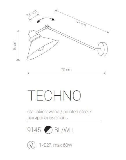 Applique Nowodvorski Techno 9145 nera E27 metallo industriale