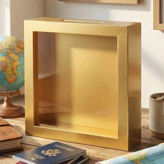 Cassa di risparmio in legno - Cassetto decorativo - Contenitore trasparente per denaro - Cassa di risparmio per regali in denaro - 15 x 15 x 5 cm - Creativo e multifunzionale