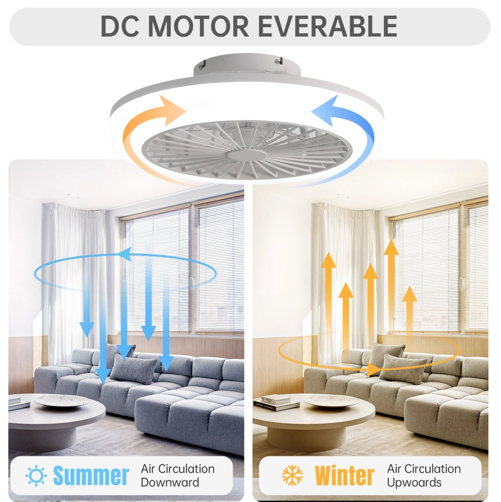 Ventilatore da soffitto senza pale 46 cm con luce a 3 colori e telecomando, motore DC reversibile, bianco