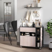 Carrello da Cucina Multiuso Moderno con Ruote Cassetto Anta in Legno Rovere, 76,5x40x82cm