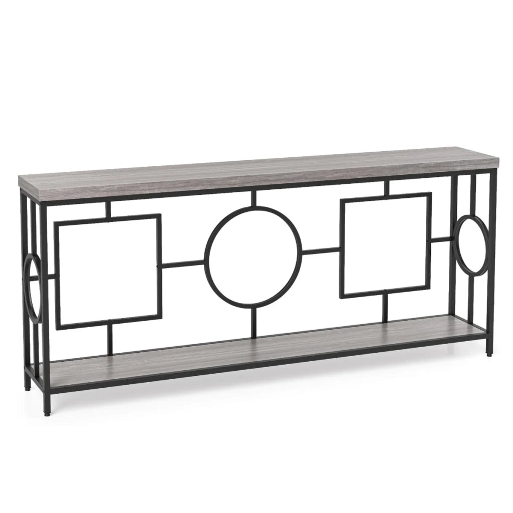 Tavolo consolle rettangolare 180 x 30 x 80 cm con ripiani portaoggetti e design sicuro in MDF marrone rustico e nero 20_0013840