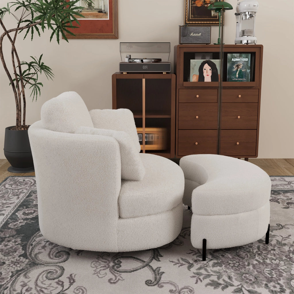 Poltrona XXL con Pouf a Luna ¨C MINIMAL ¨C Ecopelle Avorio, Cuscini, Relax