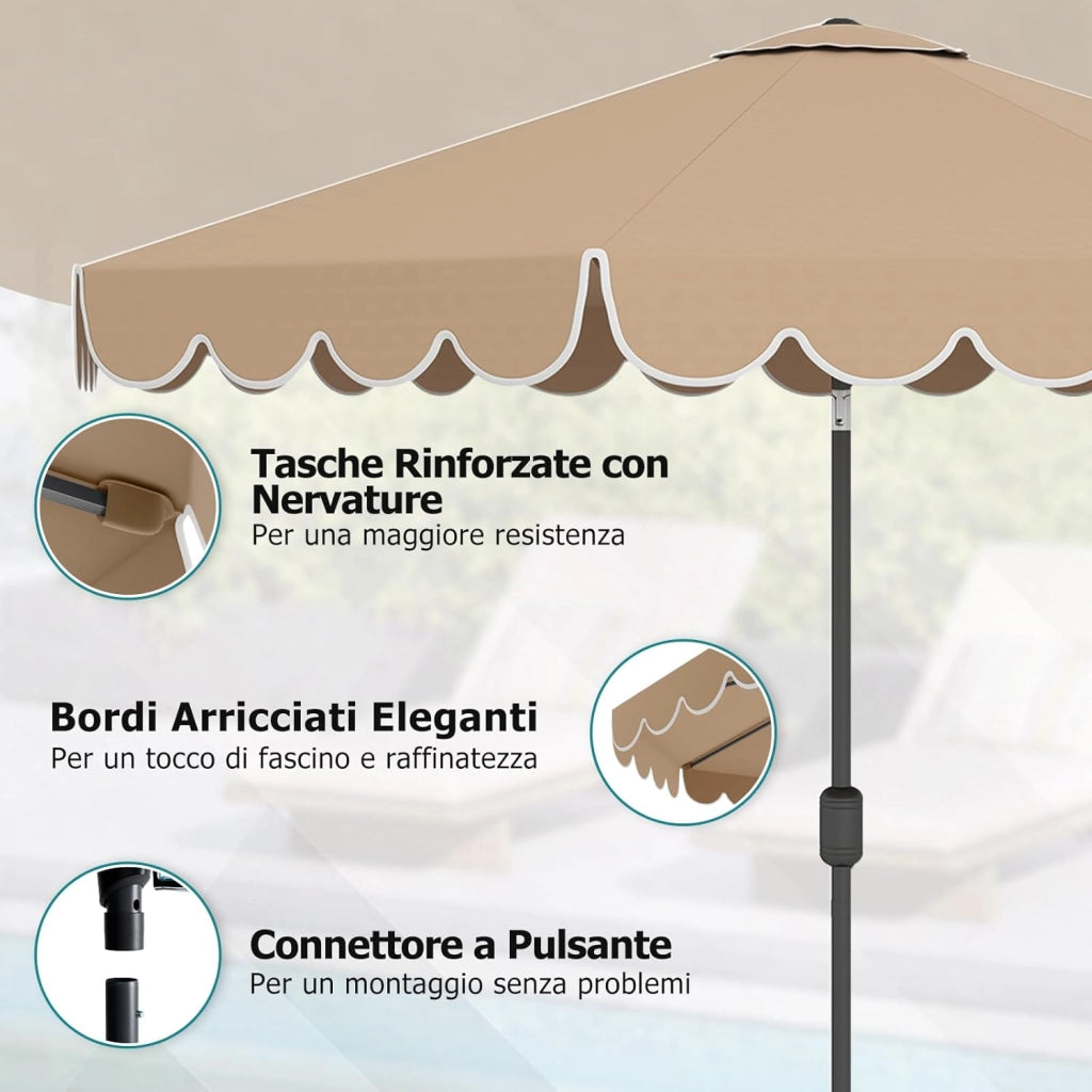 Ombrellone da Giardino 300 cm, con Inclinazione Regolabile, Anti-UV, Manovella, 8 Stecche, Top Ventilato, per Giardino Piscina Patio (Marrone)