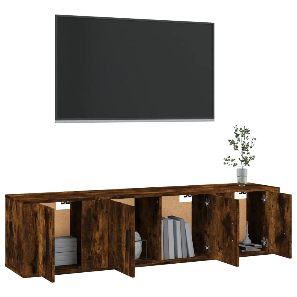 Set Mobili Porta TV 3 pz Rovere Fumo in Legno Multistrato 3188403