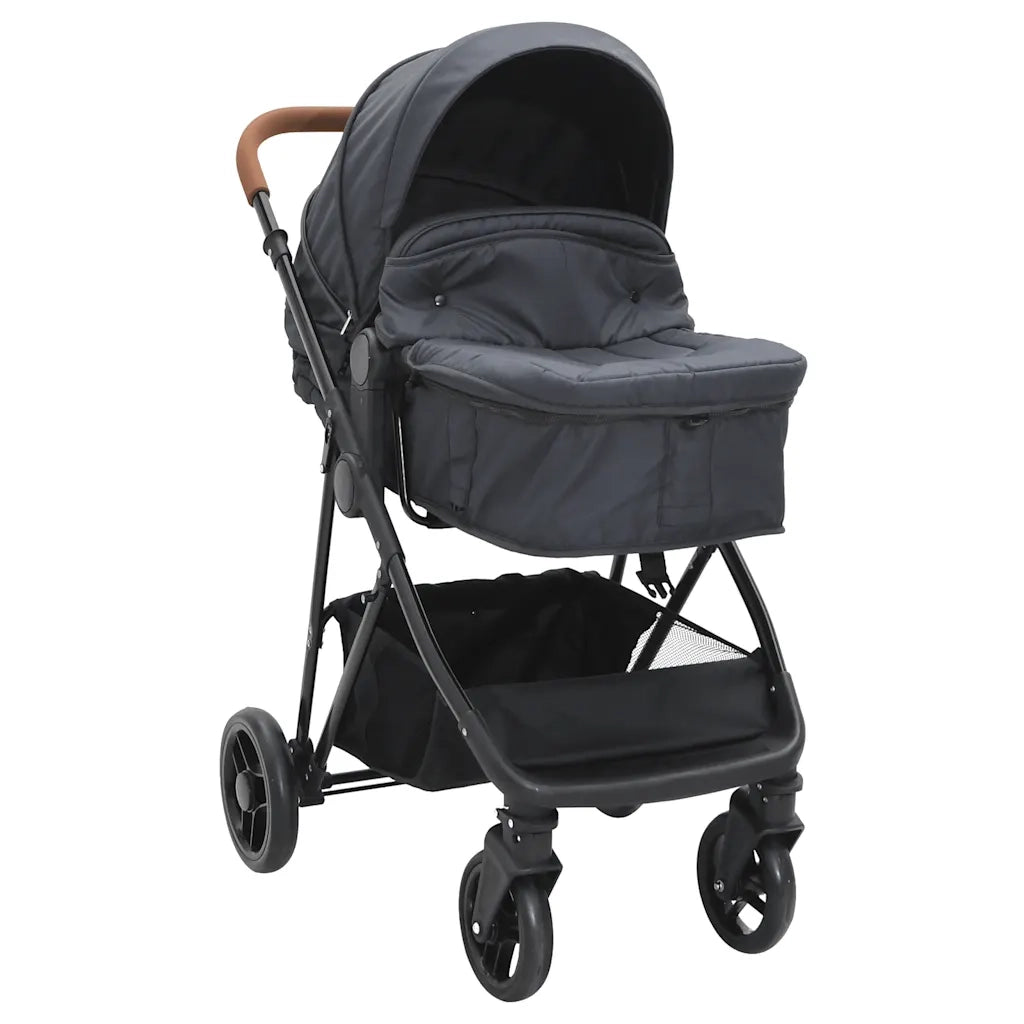 vidaXL Passeggino 2 in 1 Antracite e Nero in Acciaio