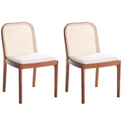 Set di 2 Sedie da pranzo in rattan a treccia viennese Schienale in poliestere Seduta in gomma Telaio in legno senza braccioli Marrone chiaro e beige chiaro