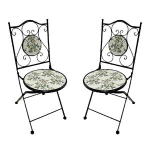SET PER ESTERNO GIARDINO 2 SEDIE CON INSERTI IN CERAMICA MODELLO "MONTECARLO"