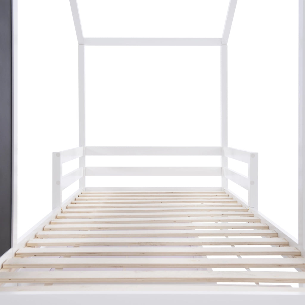 Letto Casetta 90 x 200 cm con 2 Cassetti e Lavagna; con Sponda in Legno - Bianco