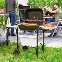 Barbecue a Carbone con 3 Ripiani e Ruote, Coperchio con Presa d'Aria Regolabile, Rosso