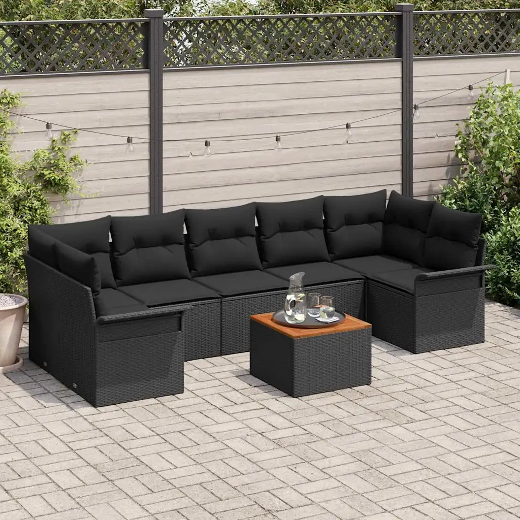 Set Divano da Giardino con archiviazione 8 pcs Nero polyrattan 3355965