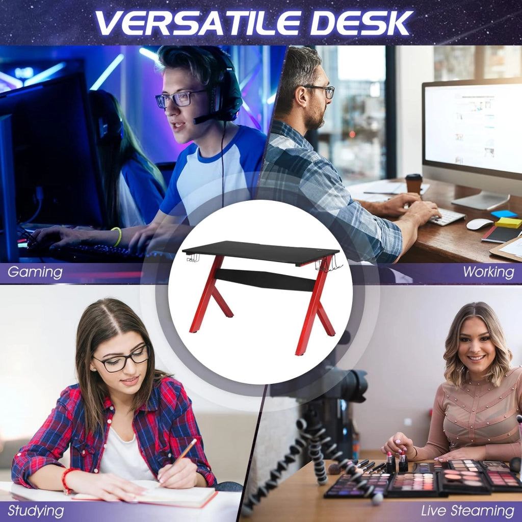 Scrivania da gaming, scrivania ergonomica per computer, tavolo videogiochi con porta bicchiere porta cuffie e tappetino per il mouse, postazione da gamer