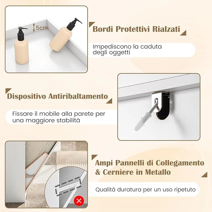 Mobile da Bagno, Armadietto Alto in Legno con Ripiano Regolabile, Cestino per Portabiancheria con Maniglie e Mensola Aperta, 40 × 40 × 170 cm, per Bagno e Cucina (Bianco)