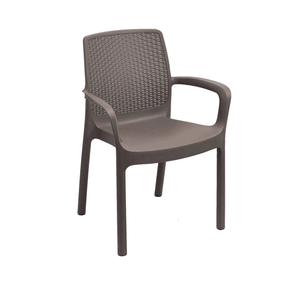 Sedia da esterno Asha, Seduta da giardino, Sedia per tavolo da pranzo, Poltrona outdoor effetto rattan, 100 % Made in Italy, Cm 54x60h82, Marrone
