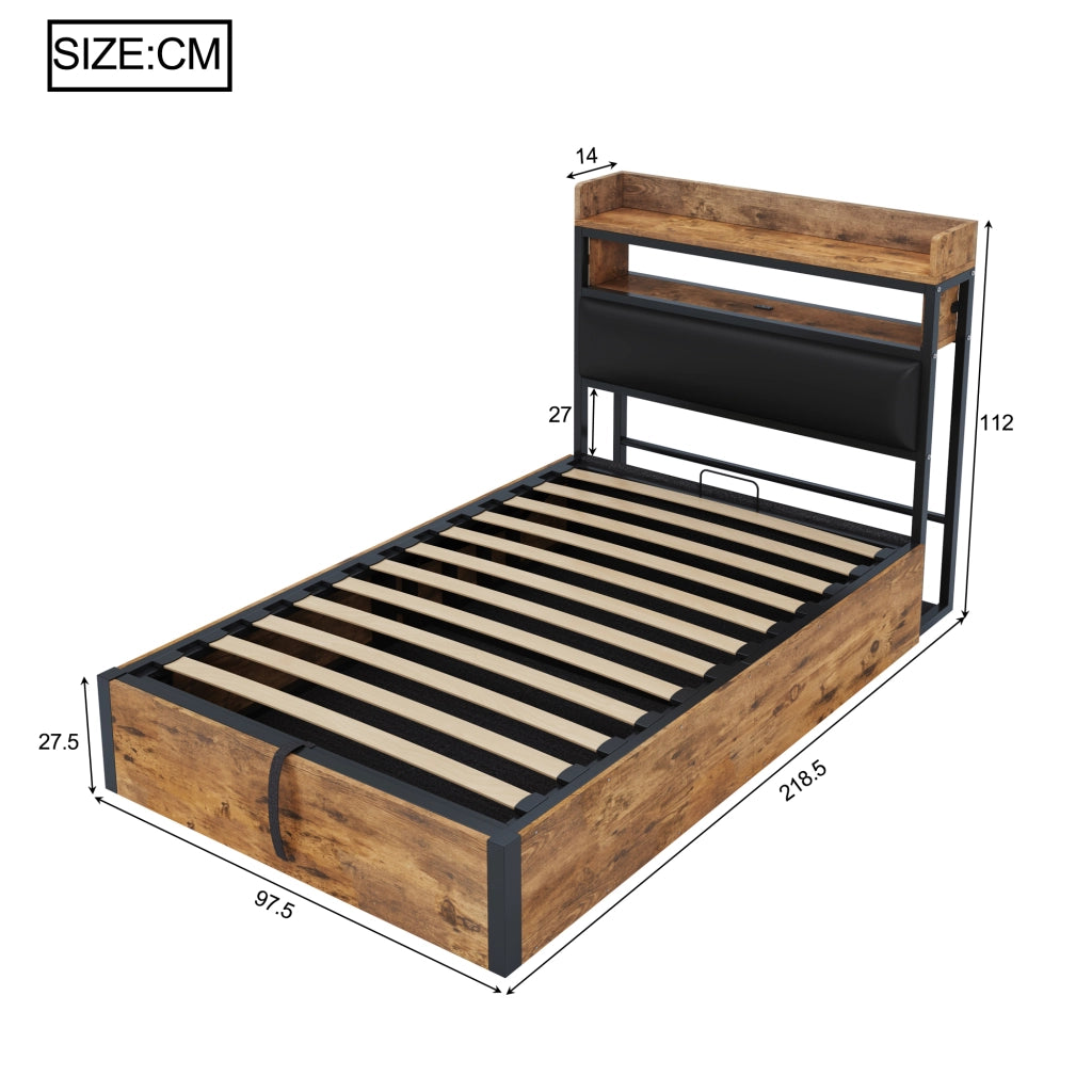 LETTO Contenitore 90x200 cm Nero con meccanismo idraulico e USB