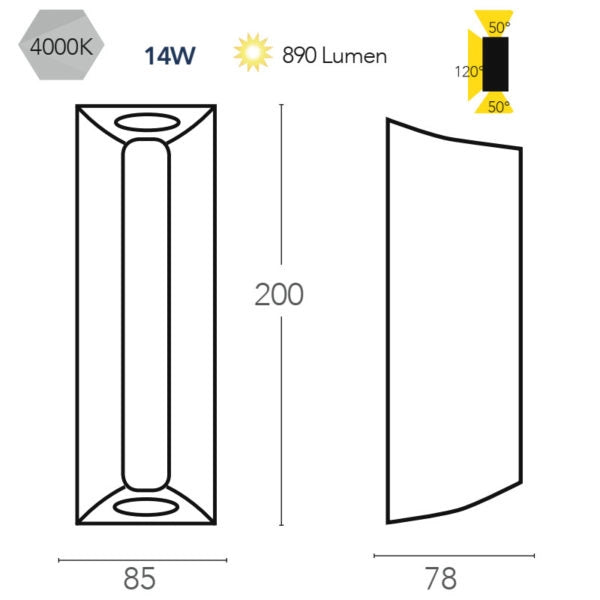 APPLIQUE TRIEMISSIONE LED RAY BRONZO 14W 1490LM CCT 3000K / 4000K IP54 8,5X7,8X20CM