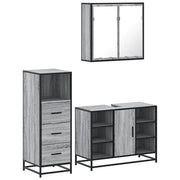 Set Mobili da Bagno | Armadio da bagno 3 pz Grigio Sonoma in Legno Multistrato