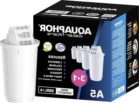 Filtro per acqua A5 Pack 3 + 1 - cloro pesanti metalli - 350 litri - tecnologia Aqualen - protegge elettrodomestici - cucina e alimenti
