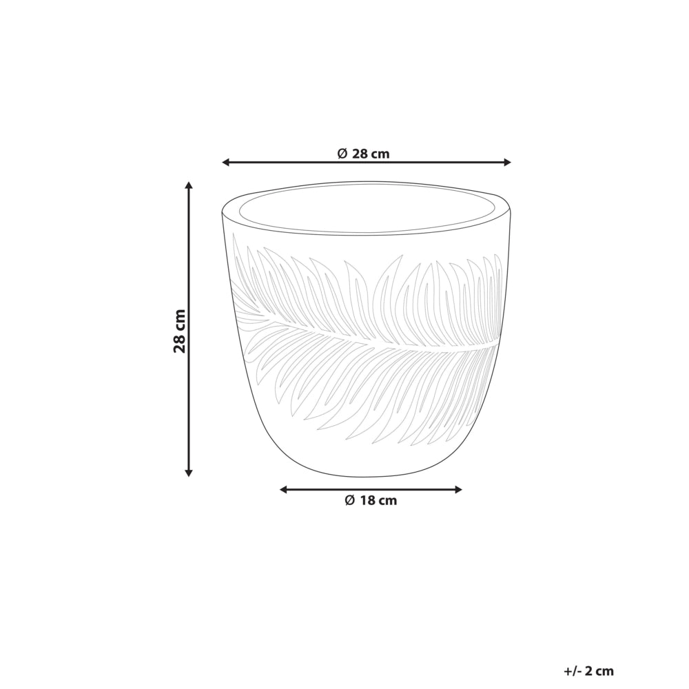 Vaso per piante da esterno in fibra di argilla bianca 28 x 28 x 16 cm Vaso rotondo resistente alle UC Motivo a foglie tradizionale