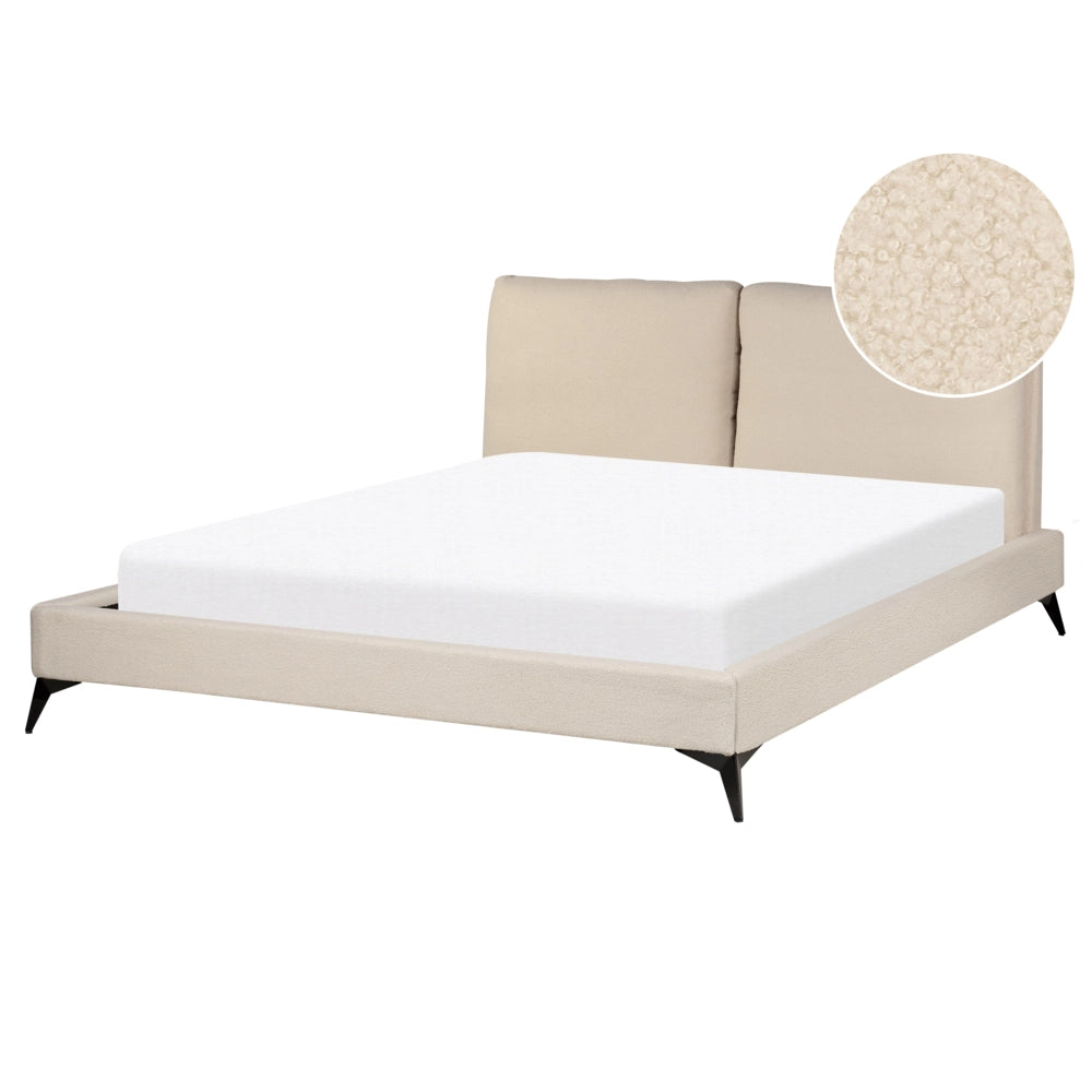 Letto imbottito moderno in bouclè beige 160 x 200 cm con rete a doghe