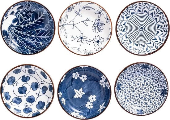 Set di immersione in stile giapponese ceramico - 4 pollici blu e bianco - set da 6 pezzi