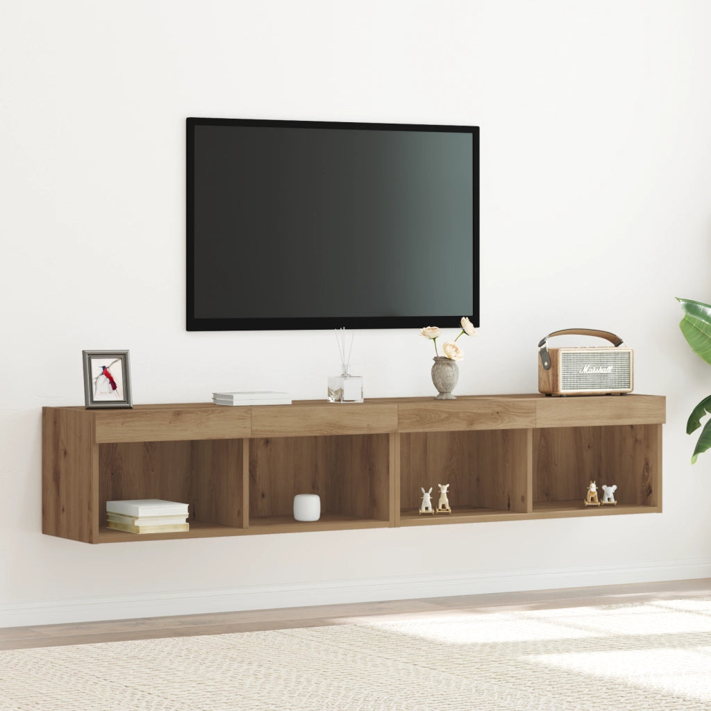 Armadi da muro per TV  con luci LED 2 pezzi Rovere Artigianale 80x30x30 cm