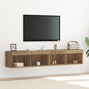 Armadi da muro per TV  con luci LED 2 pezzi Rovere Artigianale 80x30x30 cm