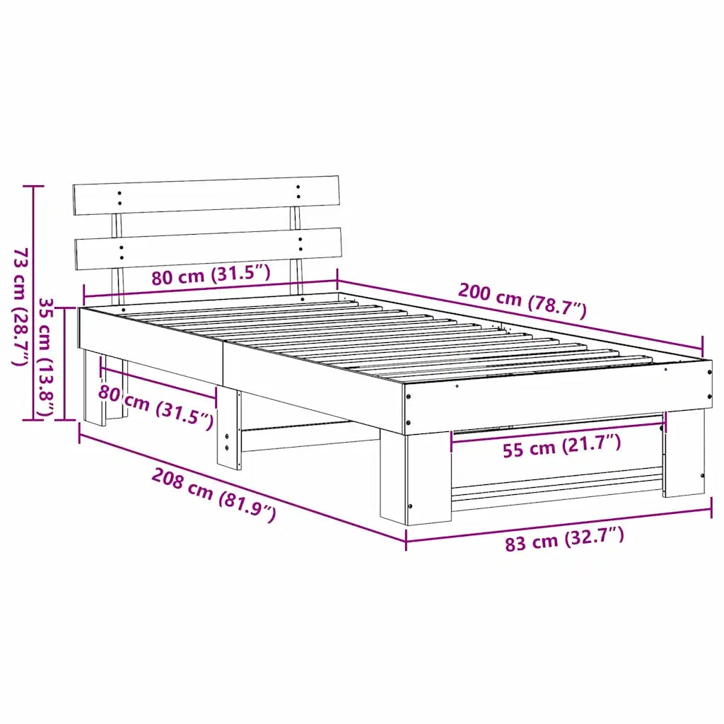 Struttura del letto Marrone cerato 80 x 200 cm Pino massello 872505