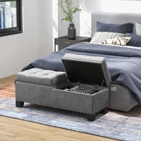Panca Fondoletto Contenitore in Tessuto con Imbottitura Trapuntata, 116x41x47cm, Grigio
