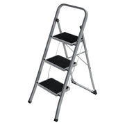 Scala domestica pieghevole a 3 gradini larghezza gradini 20 cm superficie antiscivolo con corrimano portata 150 kg acciaio grigio 12_0005324