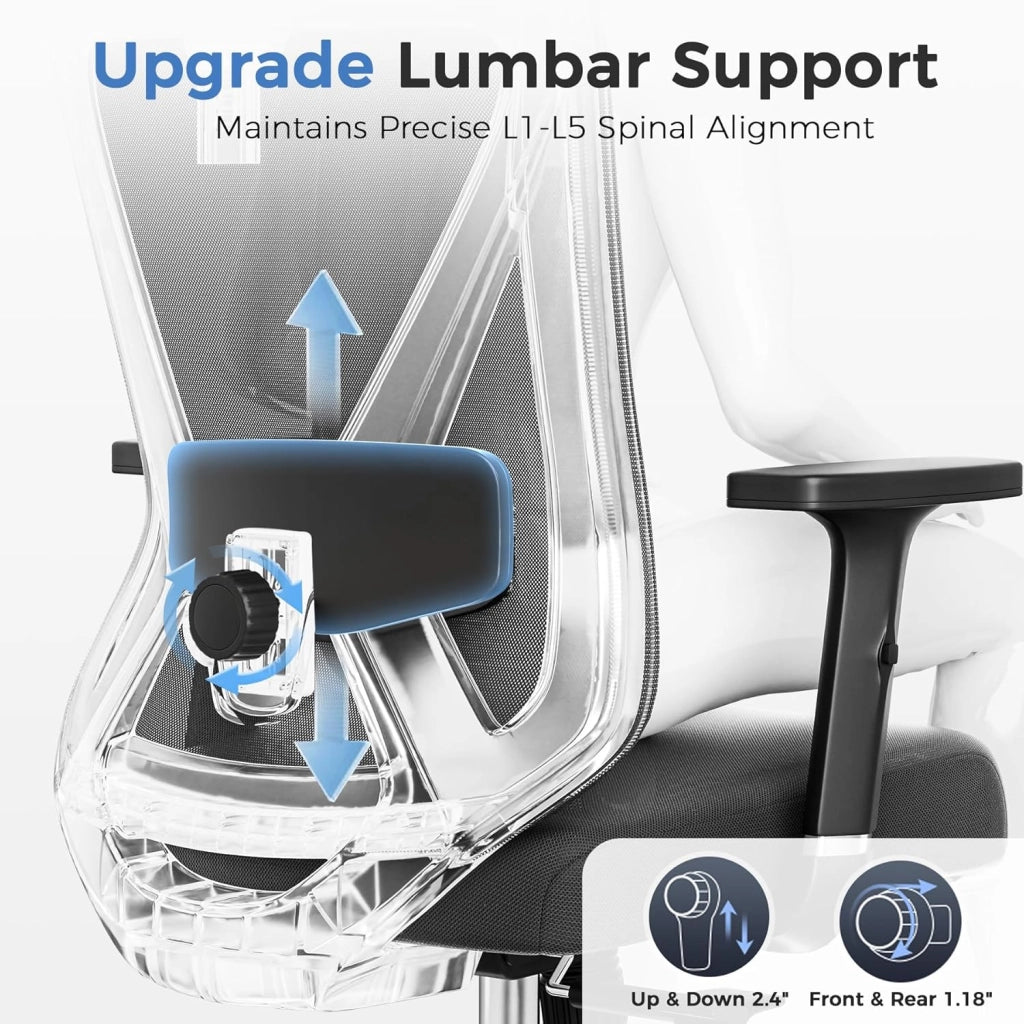 Sedia da ufficio ergonomica, con poggiatesta 3D e supporto lombare 3D, braccioli regolabili, sedia da ufficio con funzione basculante e ribaltabile