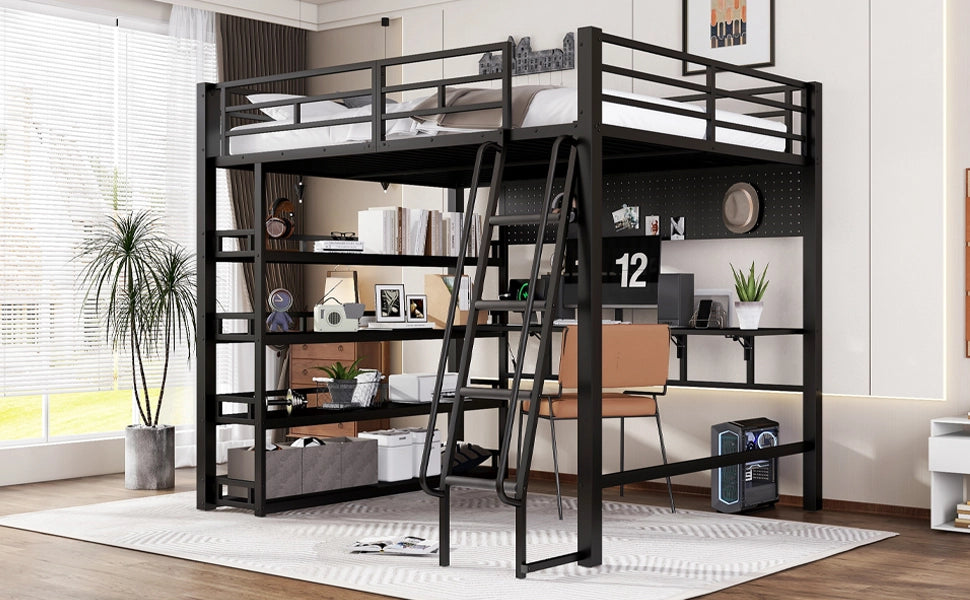 LETTO a soppalco con ripiani 140x200 cm metallo e truciolato nero