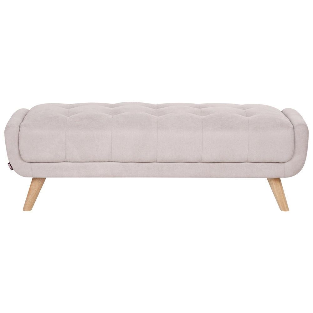 Divano a due posti in tessuto con poggiapiedi cuscini decorativi e gambe in legno trapuntatura decorativa stile retrò tortora