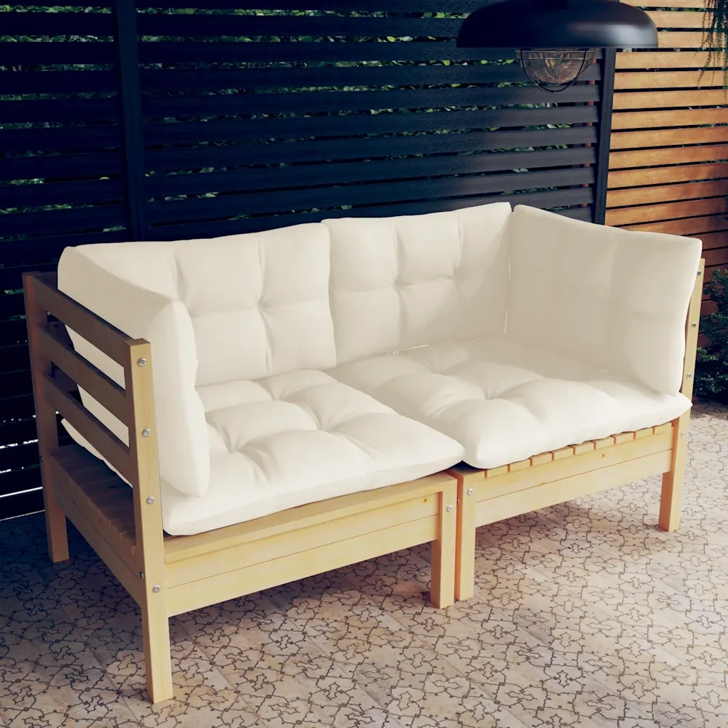 Divano da Giardino a 2 Posti con Cuscini-Sofa da Giardino-Divano da esterno Crema Massello di Pino 433766