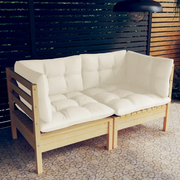Divano da Giardino a 2 Posti con Cuscini-Sofa da Giardino-Divano da esterno Crema Massello di Pino 433766