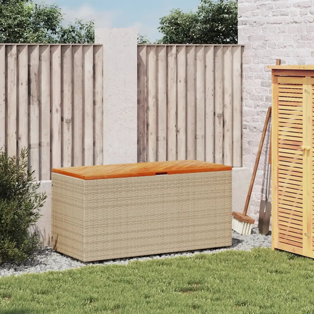 Contenitore da Giardino Beige 110x50x54 cm Polyrattan e Acacia CFW2992052