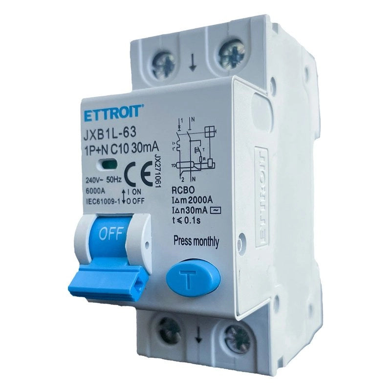 Interruttore Magnetotermico Differenziale 1P+N 10A 6KA 30mA 220V Occupa 2 Moduli DIN
