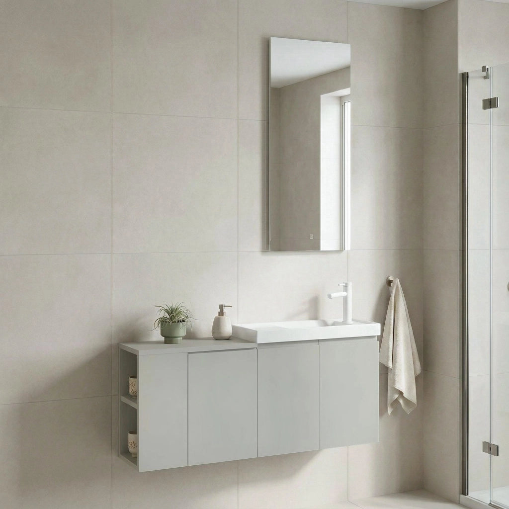 Set mobile lavabo con specchio (2 pezzi) "Ferla 110" - 40 x 22 x 45 cm - Cashmere opaco