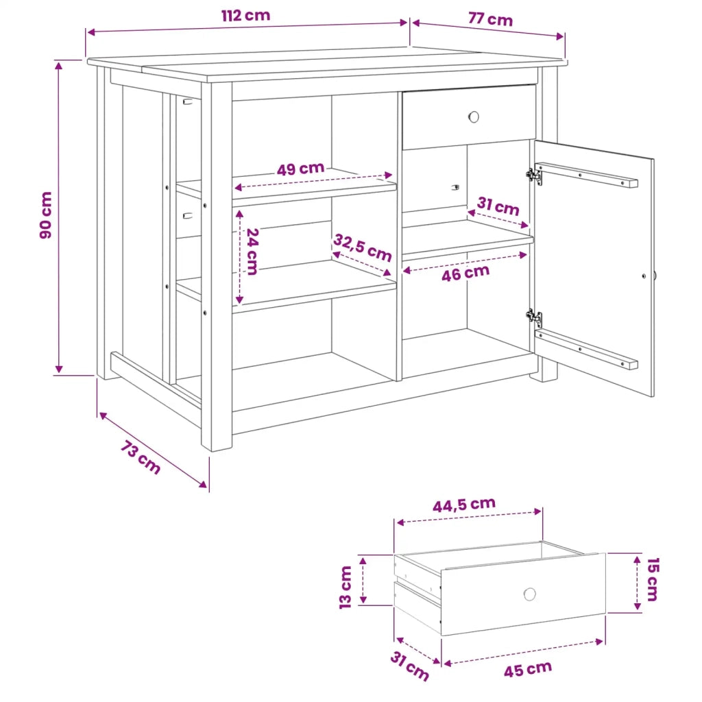 Carrello da Cucina PANAMA 2 pcs Bianco e Cera di Miele