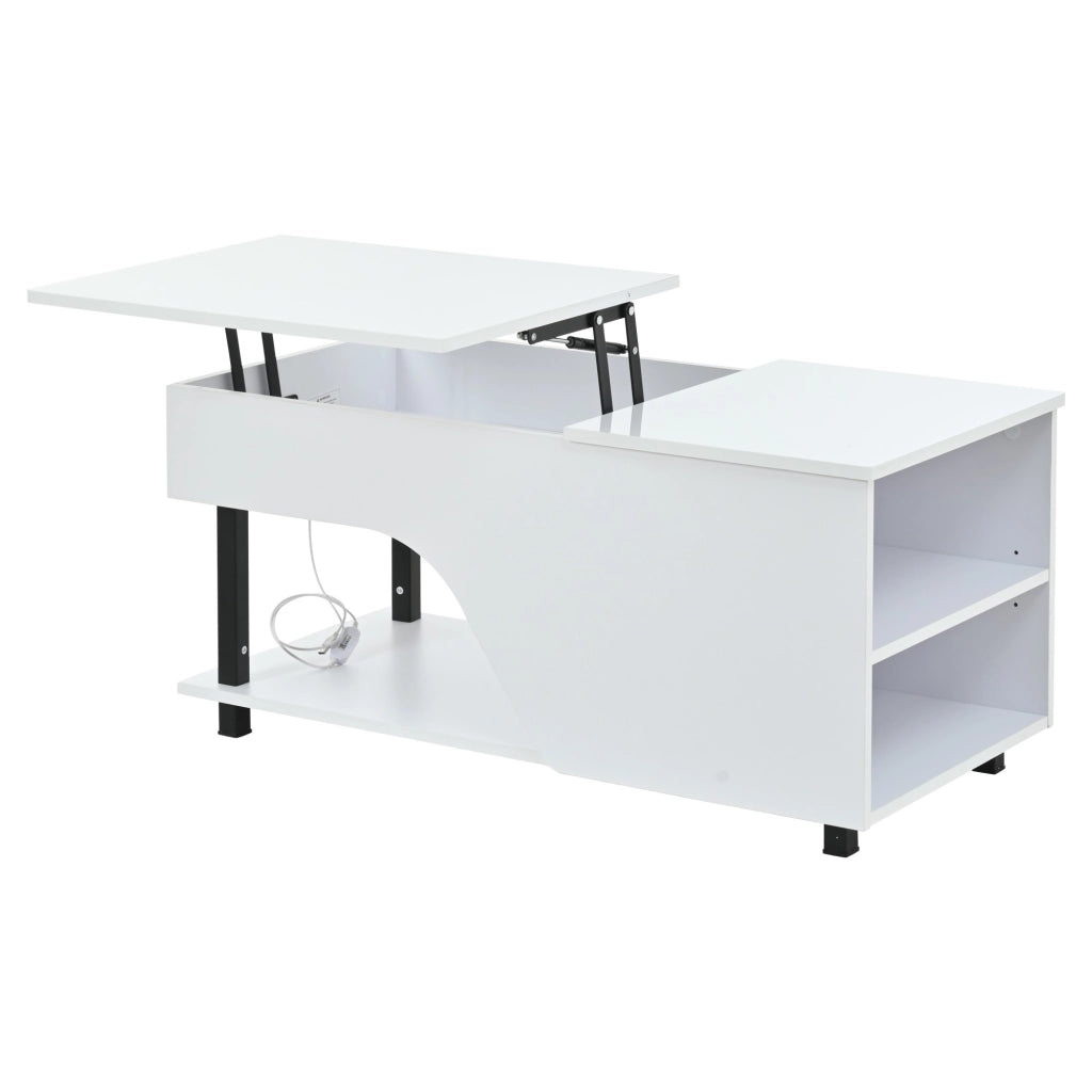 Tavolino lucido, illuminazione a LED, altezza regolabile, design traforato, 50 x 100 x 46 cm, bianco