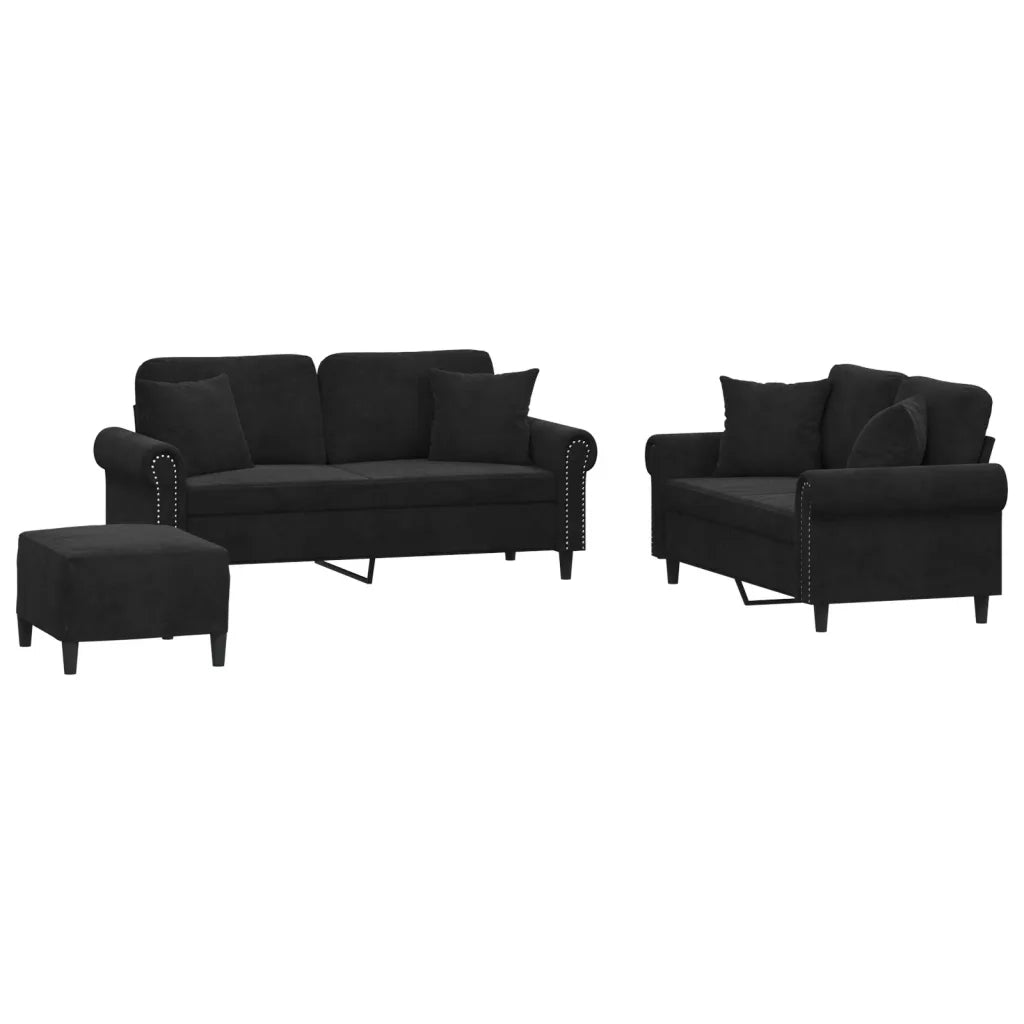 Set di Divani 3 pz con Cuscini Nero in Velluto 3202245