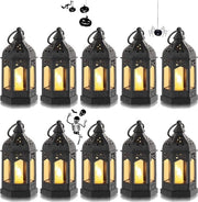 Set di 10 lanterne decorative Halloween nere con candele LED per decorazione esterna da tavolo, Ramadan, Natale, matrimonio, balcone.
